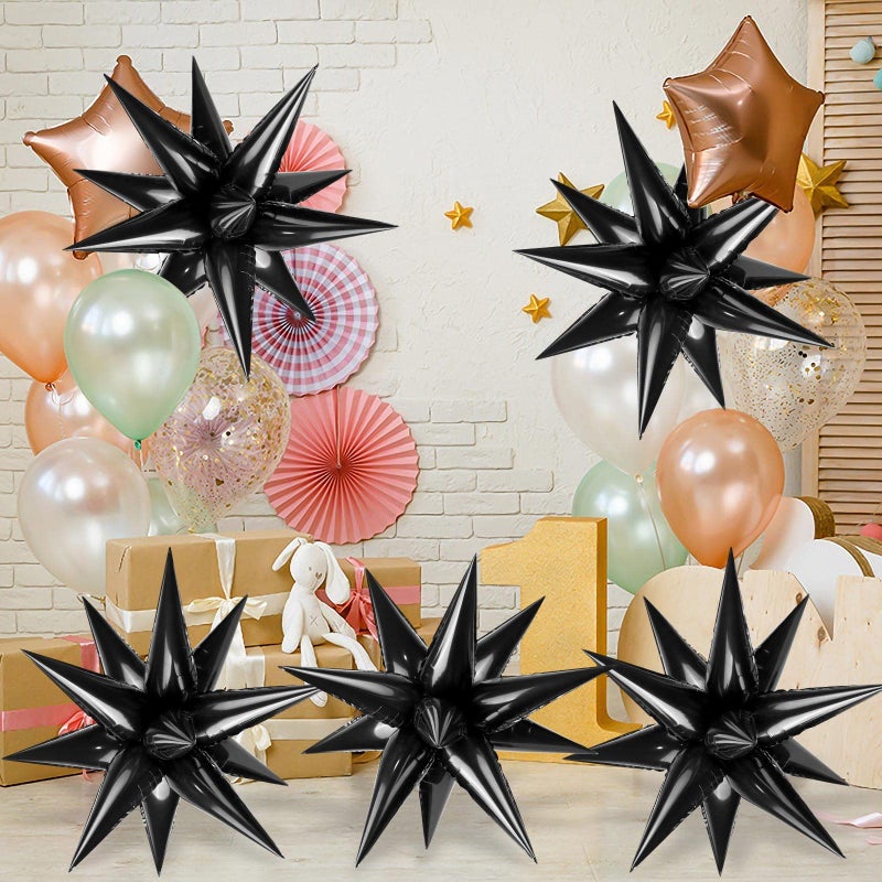 TOTAFAM 60 Pcs Black Star Balloons Explosion 12 Point Foil Cone Balloons Magic Starburst Balloon Large for Wedding Anniversary Backdrop Birthday Party Decorations - Image 4